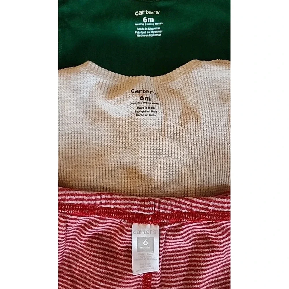 Carters 3-pc Holiday Winter Long Sleeve Bodysuits & Pant Set Baby Boy Sz 6 Mos